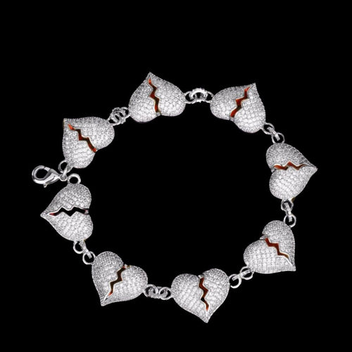 14MM Broken Heart Link Iced Out Diamond Bracelet