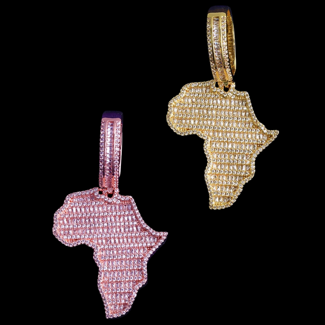 Solid Africa Map Iced Out Diamond Pendant Necklace