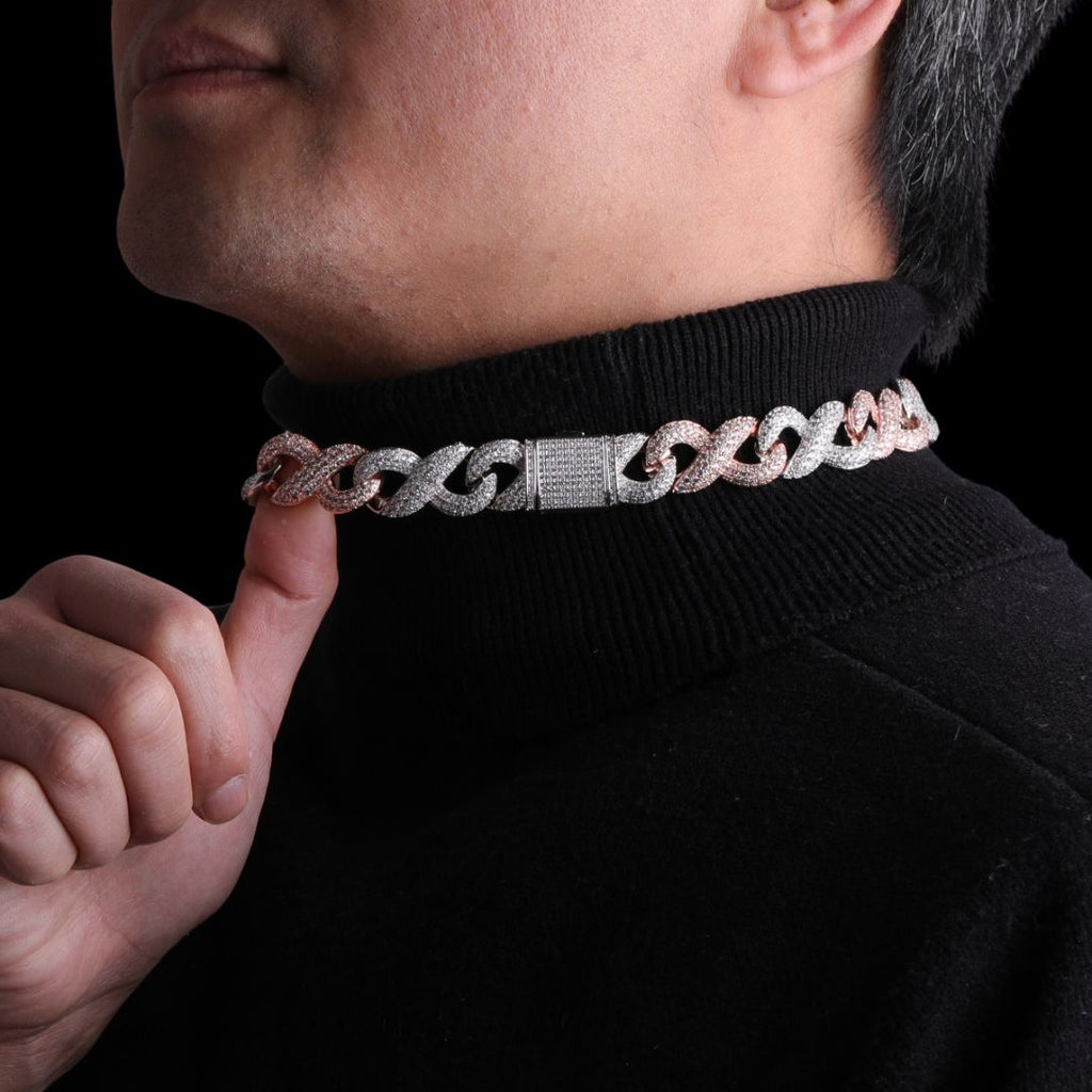 20MM Two Tone Infinity Iced Out Diamond Necklace Chain