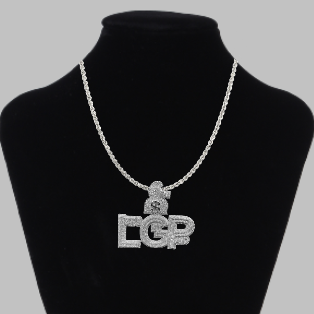 LGP Let's Get Paid Iced Out Letter Diamond Pendant Necklace