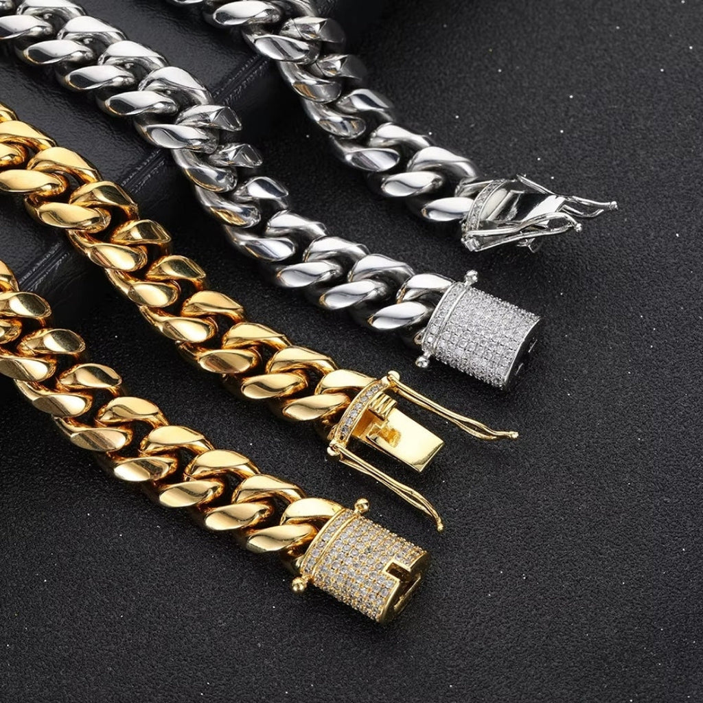 6MM-20MM Iced Prong Lock Clasp Luxury Stainless Steel Necklace Chain