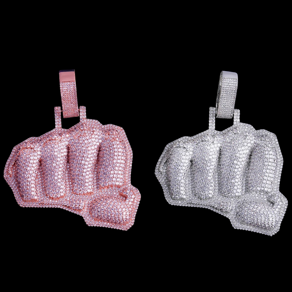 Two Layer Fist Iced Out Diamond Pendant Necklace