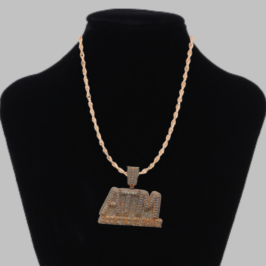 ATM Addicted To Money Iced Out Letter Diamond Pendant Necklace