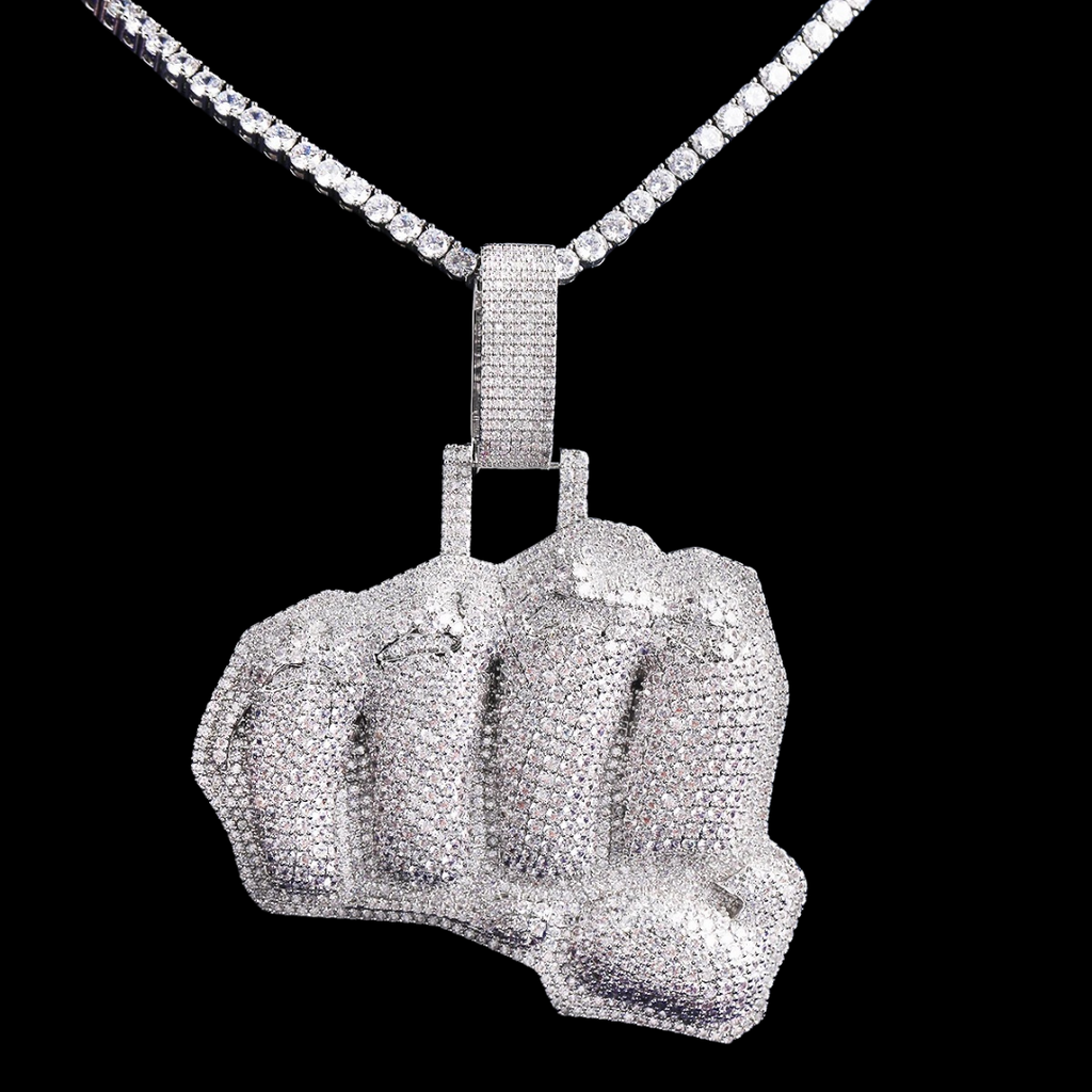 Two Layer Fist Iced Out Diamond Pendant Necklace