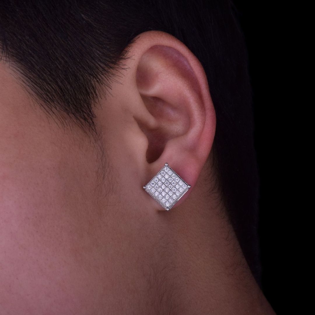 12MM Micro Paved Push Back Iced Out Diamond Stud Earrings