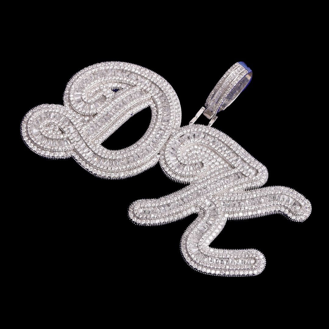 Designer Font Baguette Iced Out Personalized Custom Name Necklace Pendant