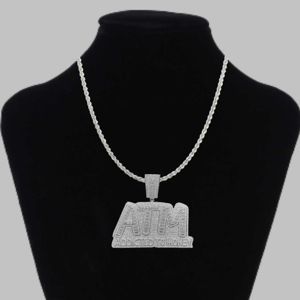ATM Addicted To Money Iced Out Letter Diamond Pendant Necklace