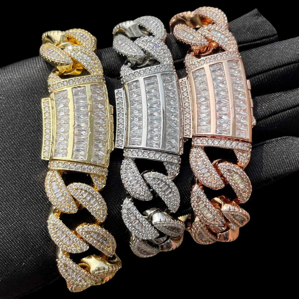 20MM Tennis-Baguette-Diamond Triple Edition Iced Out Diamond Necklace Bracelet Set