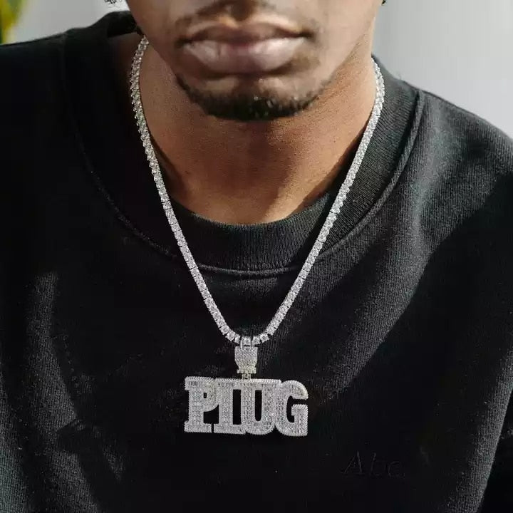 PLUG Special Bail Iced Out Letter Diamond Pendant Necklace