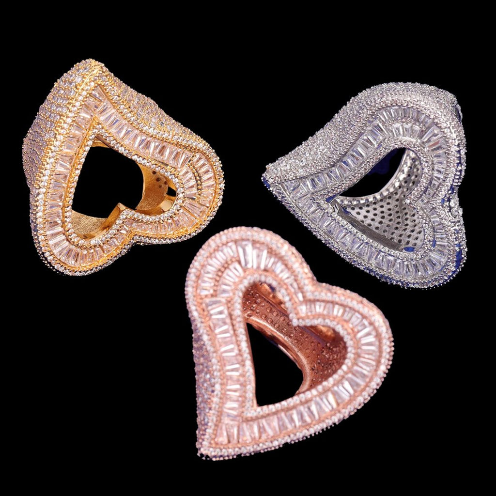 Open Heart Iced Out Diamond Ring