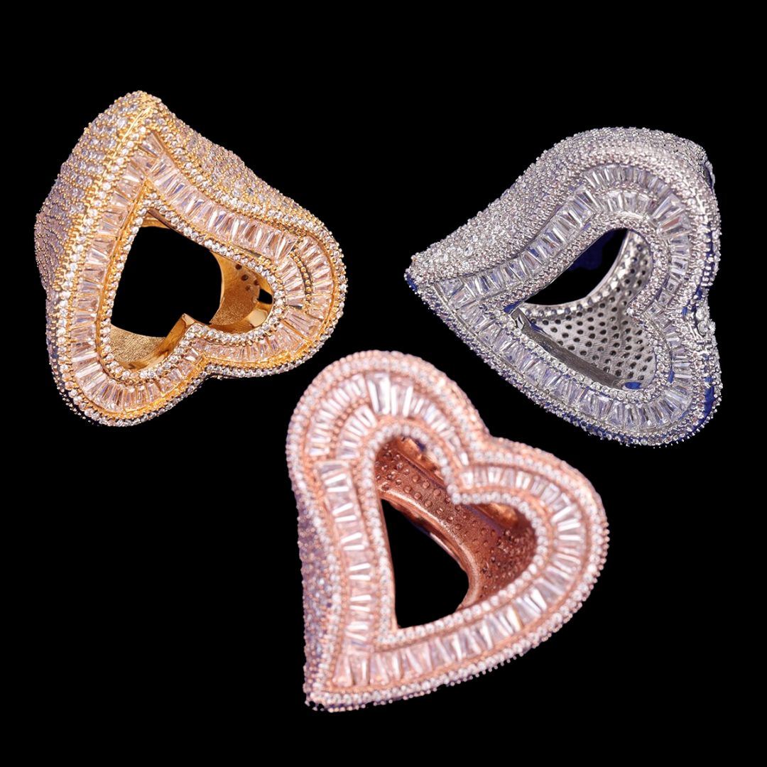 Open Heart Iced Out Diamond Ring