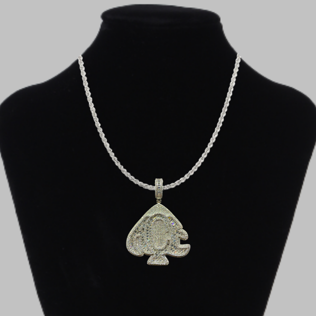 Ace of Spades Iced Out Diamond Pendant Necklace