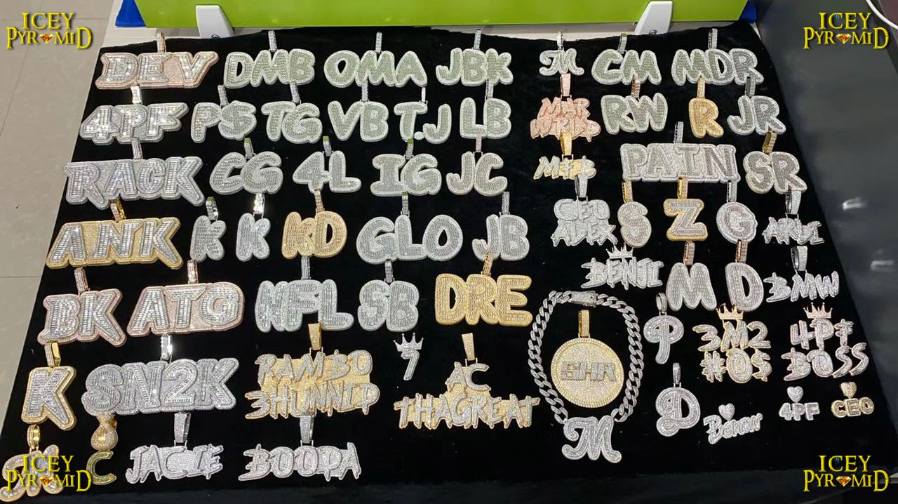 Baguette Impression Iced Out Personalized Custom Name Necklace Pendant