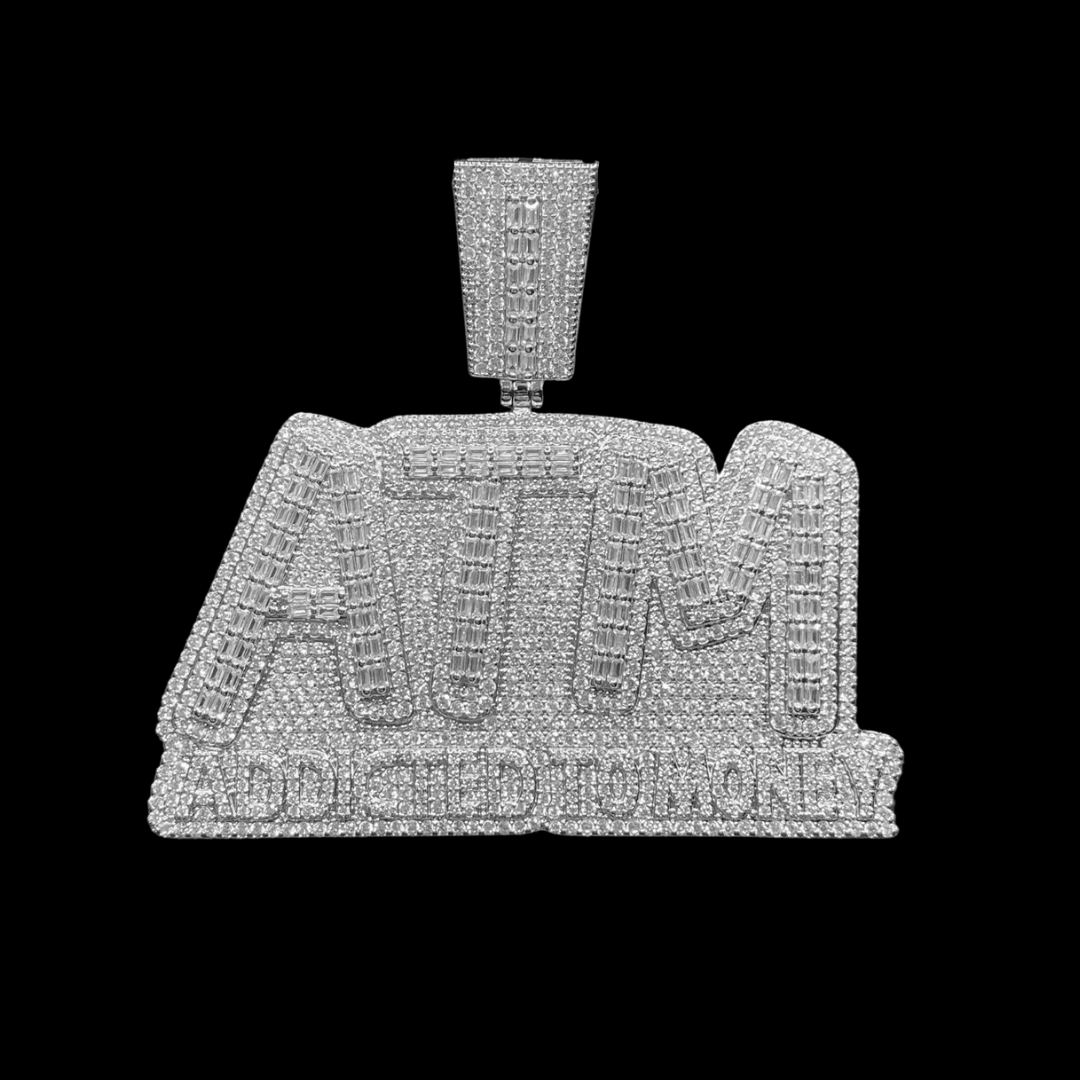 ATM Addicted To Money Iced Out Letter Diamond Pendant Necklace