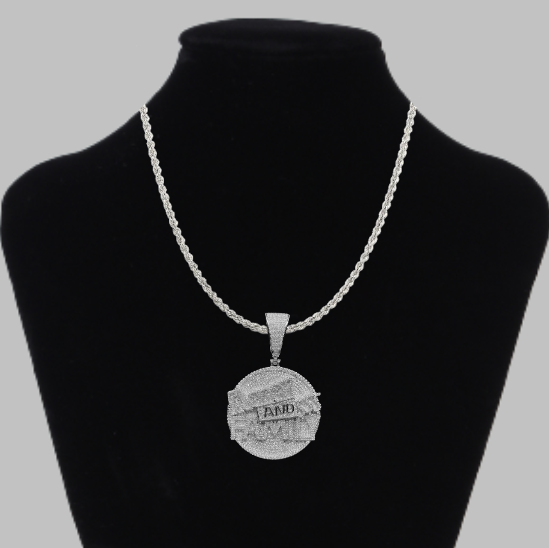 Money And Family Round Iced Out Letter Diamond Pendant Necklace
