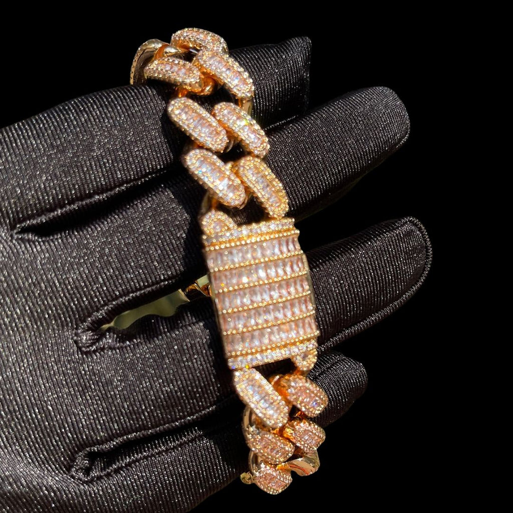 20MM Baguette Link Iced Out Diamond Necklace Bracelet Set