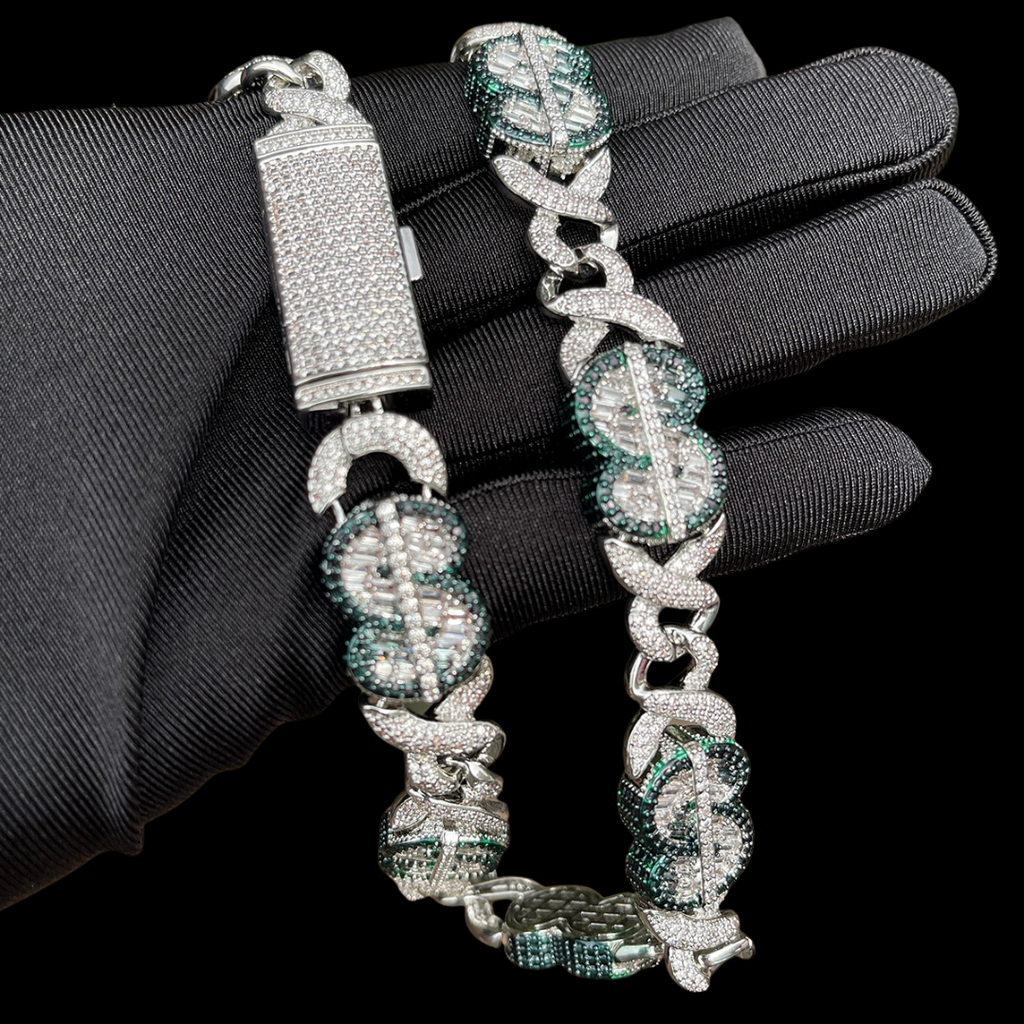 20MM Dollar Sign Link Iced Out Diamond Necklace Chain