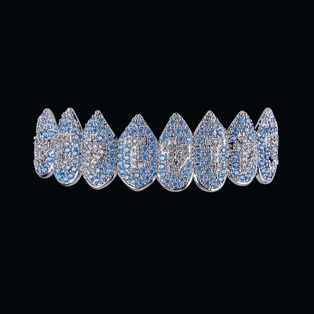 Shark Vampire 8 Fang Blue Iced Out Diamond Grillz