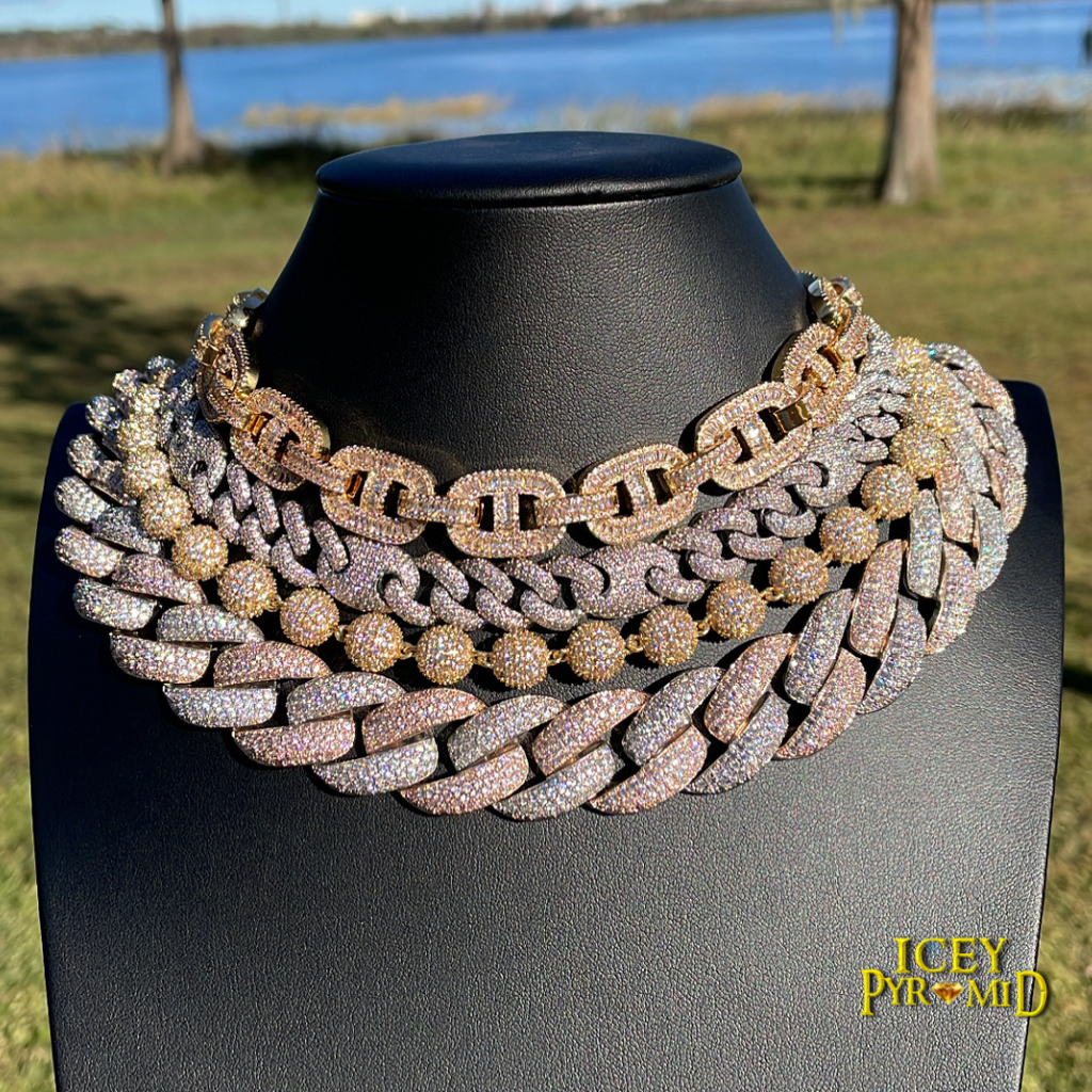 12-18MM Miami Cuban Bean Link Iced Out Diamond Necklace Chain