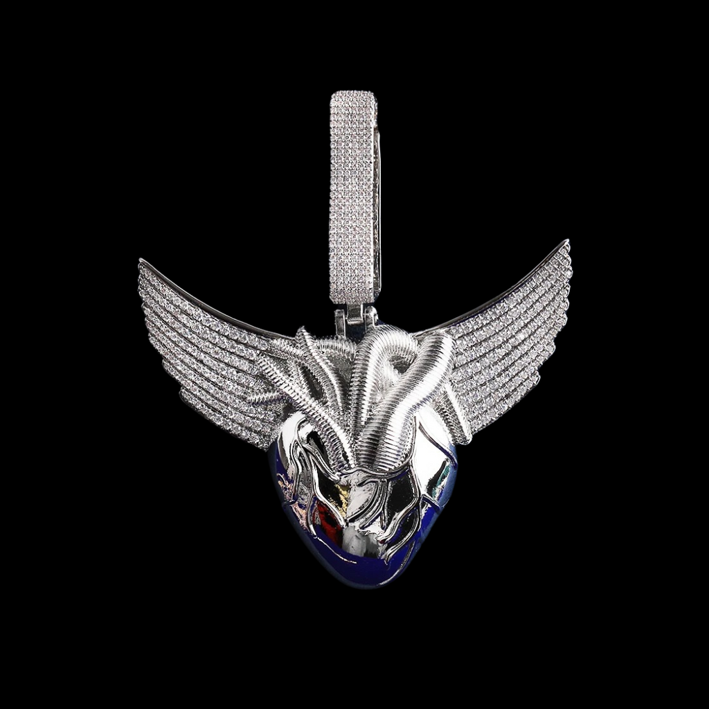 Anatomical Winged Heart Iced Out Diamond Pendant Necklace
