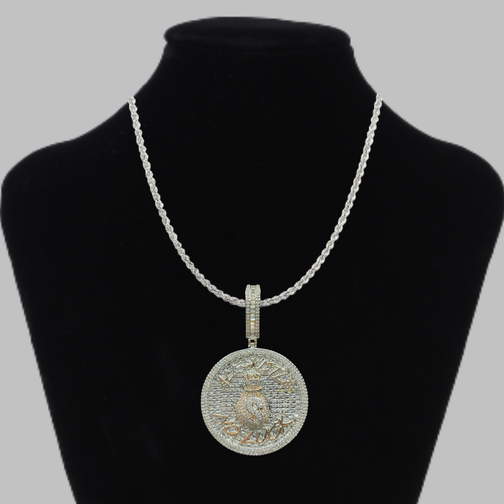 All Hustle No Luck Iced Out Letter Diamond Pendant Necklace