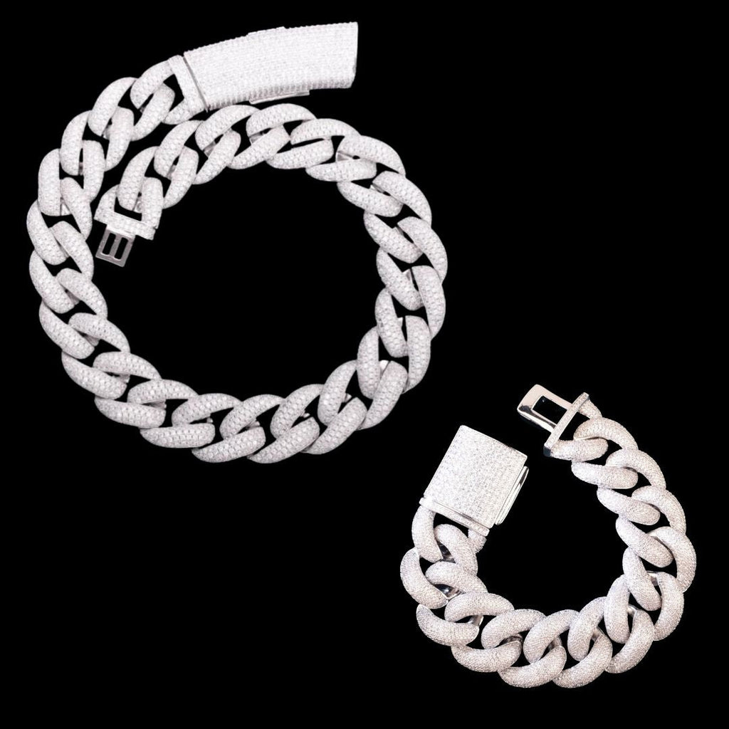 20MM VVS Miami Cuban Iced Out Diamond Necklace Bracelet Set