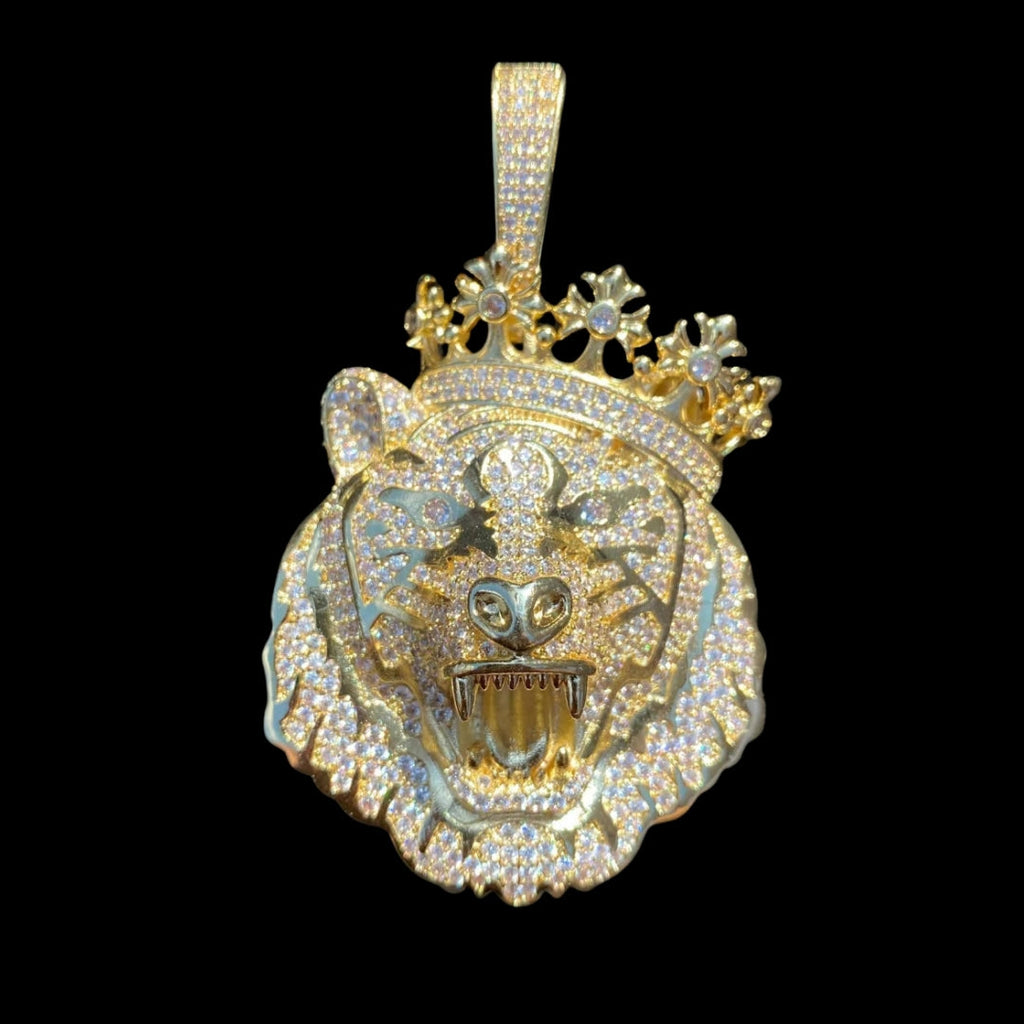 Crowned Tiger Iced Out Diamond Pendant Necklace