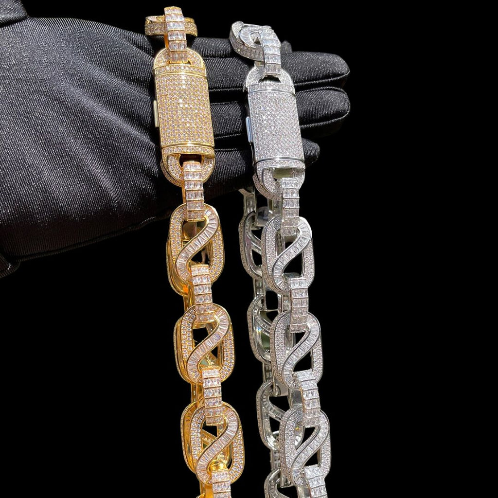 20MM Baguette Infinity Link Cuban Iced Out Diamond Necklace Chain
