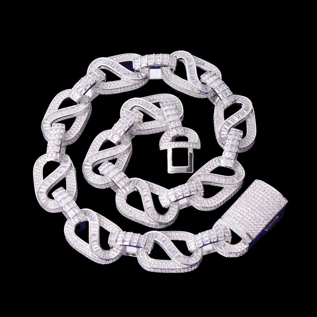 20MM Baguette Infinity Link Cuban Iced Out Diamond Necklace Chain