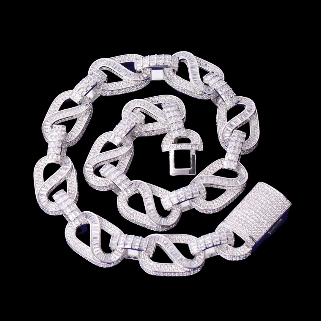 20MM Baguette Infinity Link Cuban Iced Out Diamond Necklace Chain