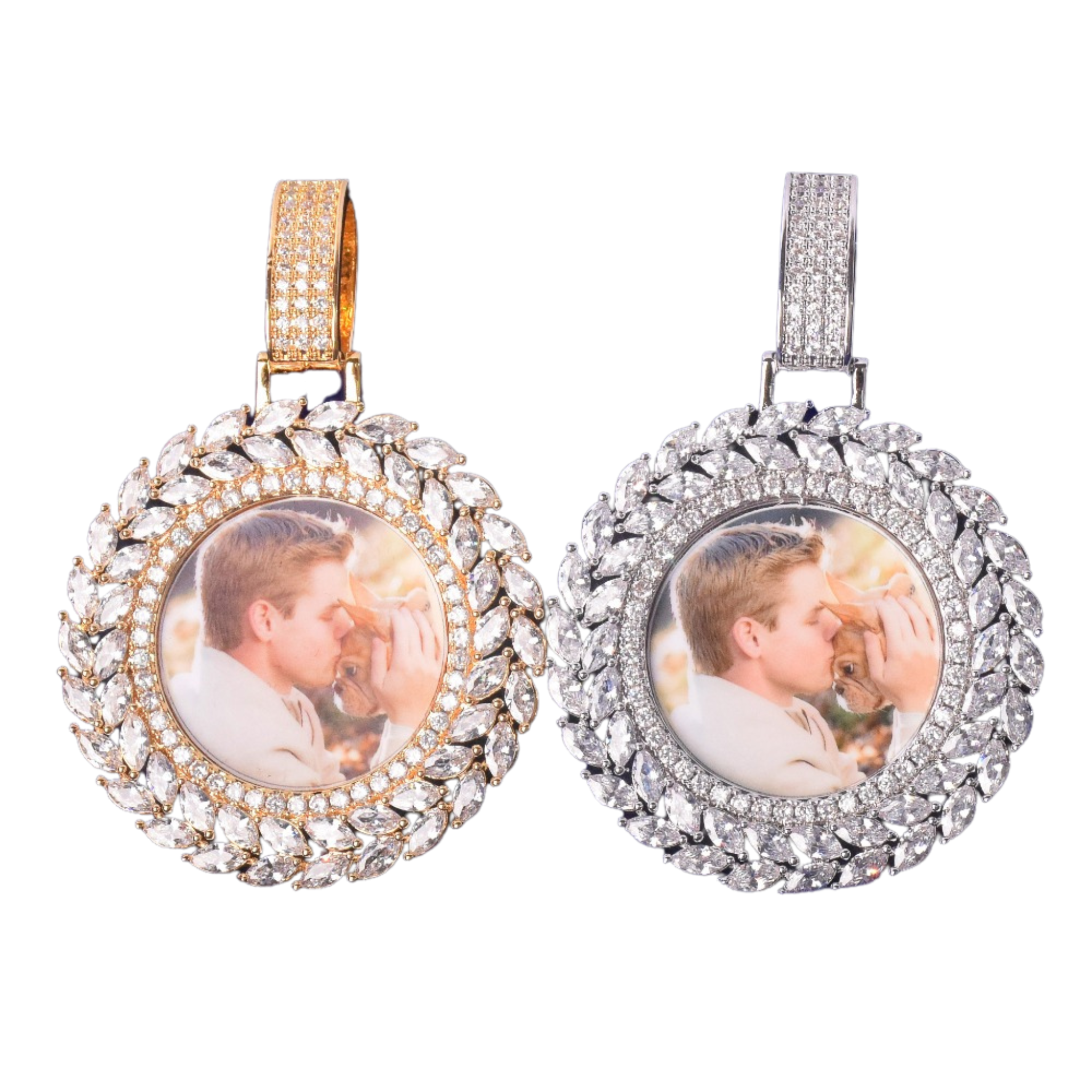 Diamond Baguette Custom Photo Picture Pendant Necklace