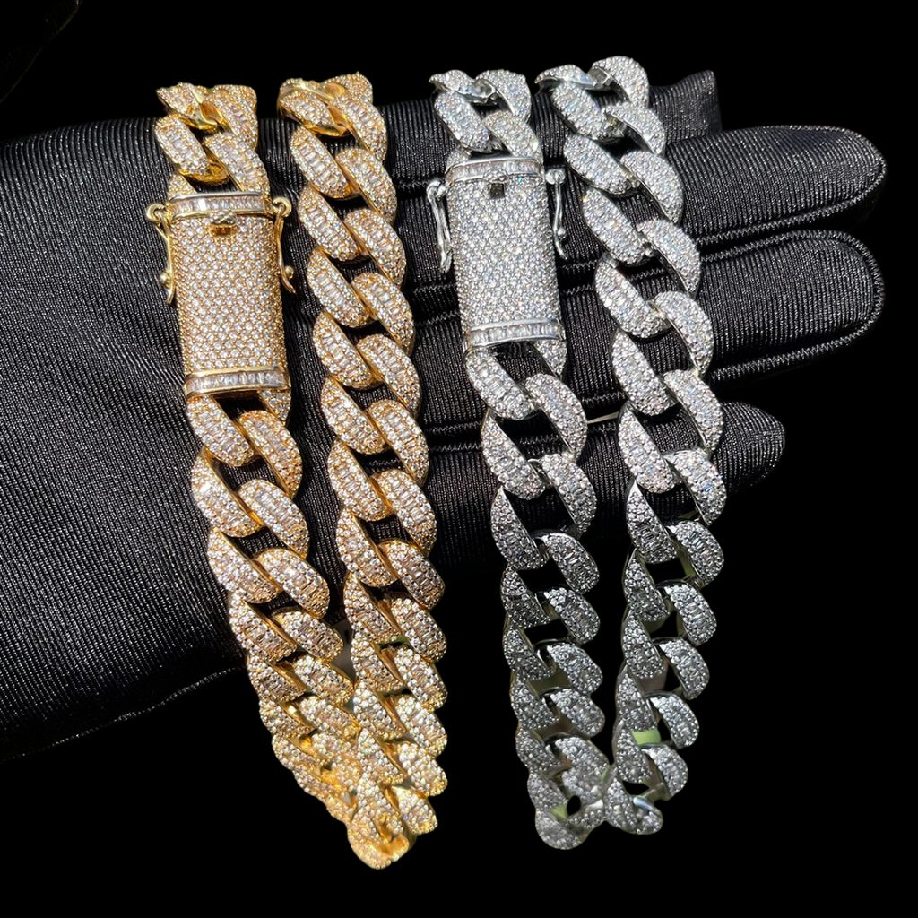 14MM Classy Prong Setting Iced Out Diamond Necklace Bracelet Set