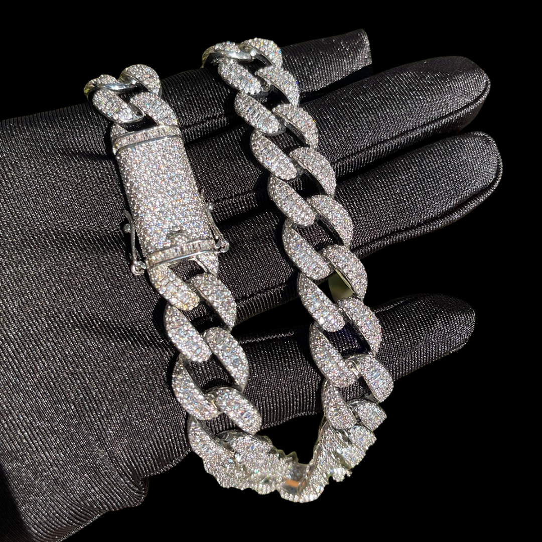 14MM Classy Prong Setting Iced Out Diamond Necklace Bracelet Set