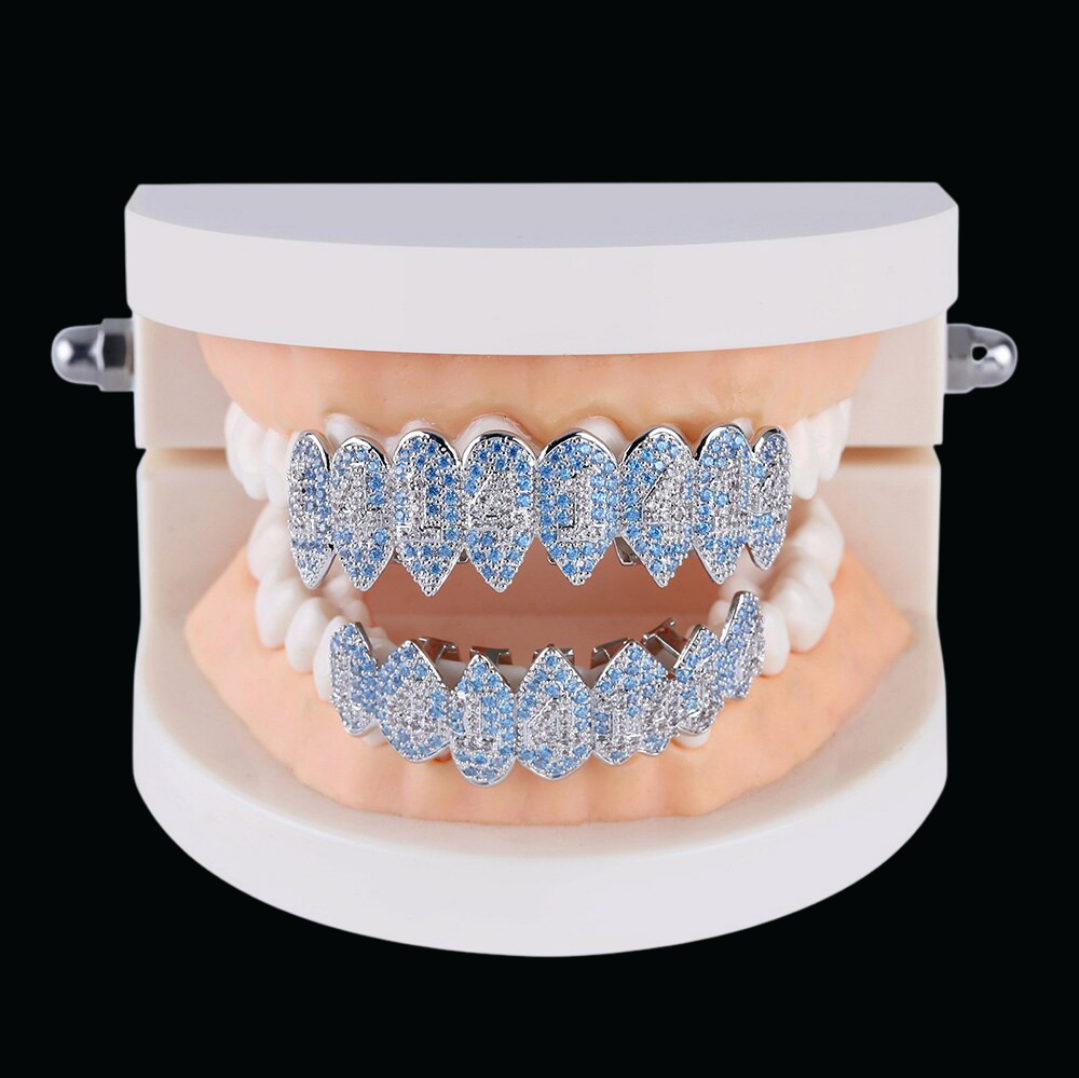Shark Vampire 8 Fang Blue Iced Out Diamond Grillz