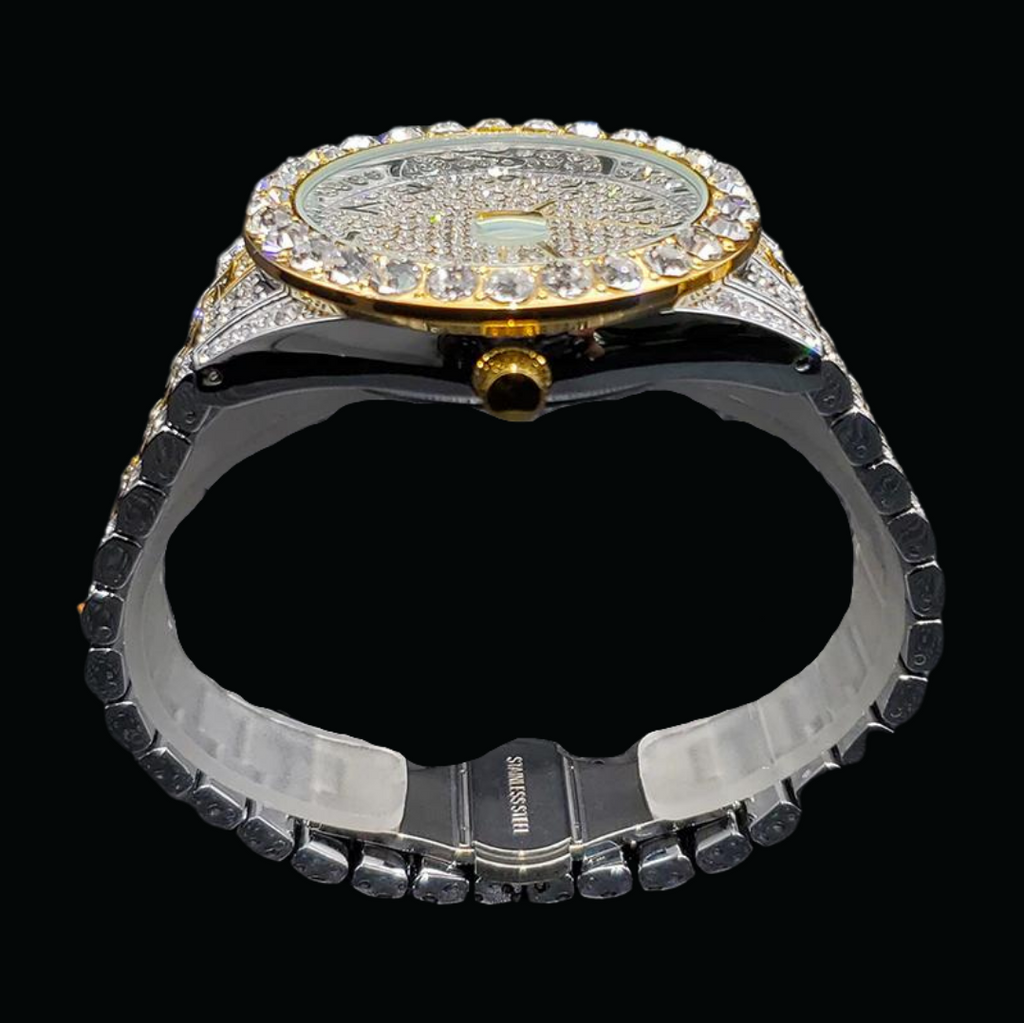 Arabic Numerals Date Iced Out Diamond Watch