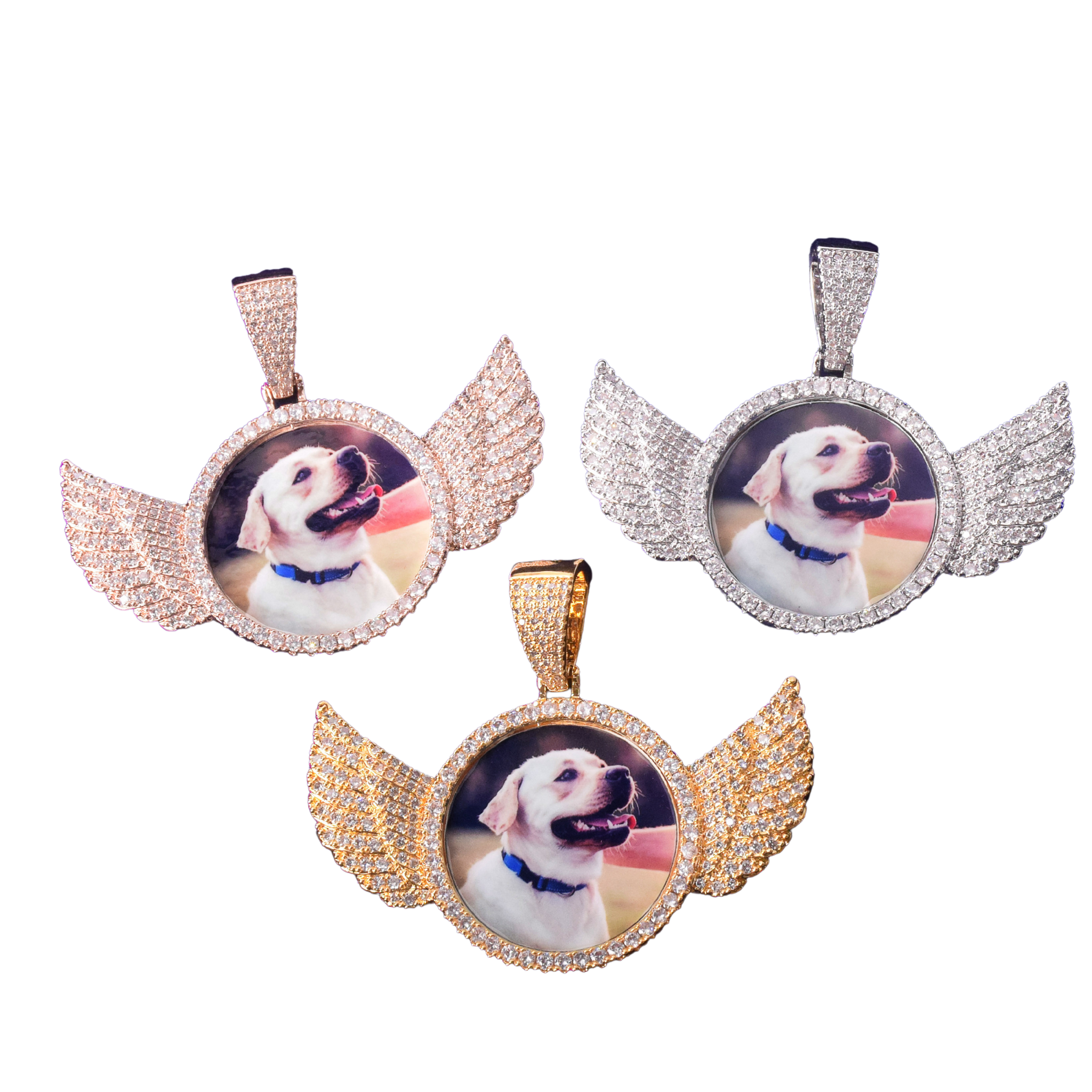 Wings Pave Charm Tennis Custom Photo Picture Pendant Necklace