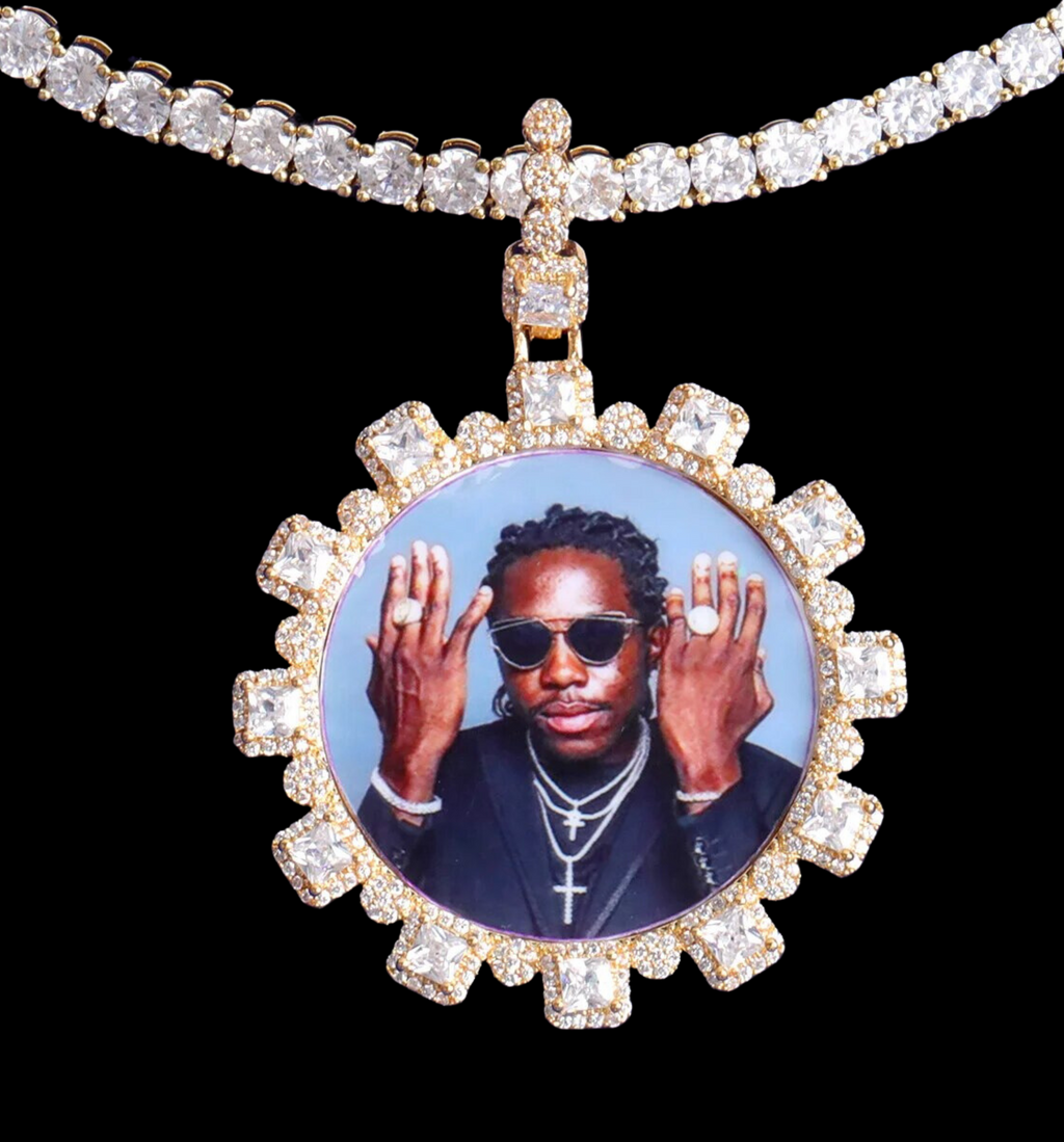 Square Diamonds Custom Photo Picture Pendant Necklace