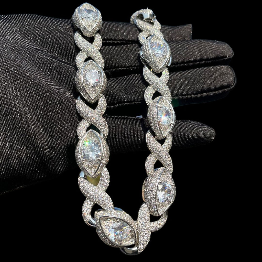 20MM Diamond Eyes Infinity Linked Iced Out Diamond Necklace Bracelet Set