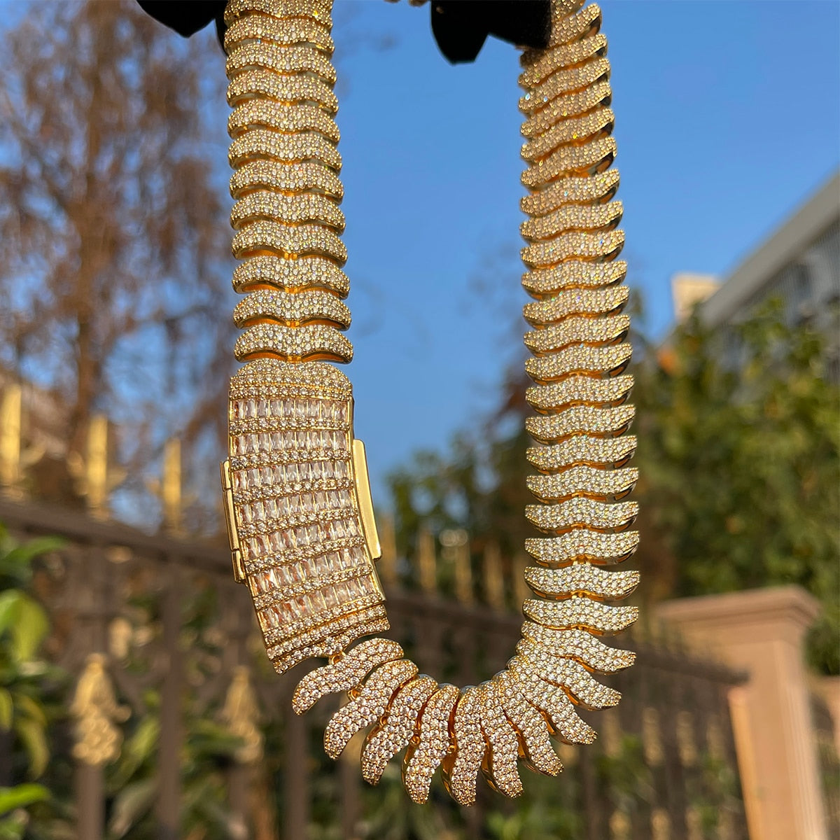 20MM Boomerang Link Iced Out Diamond Necklace Chain