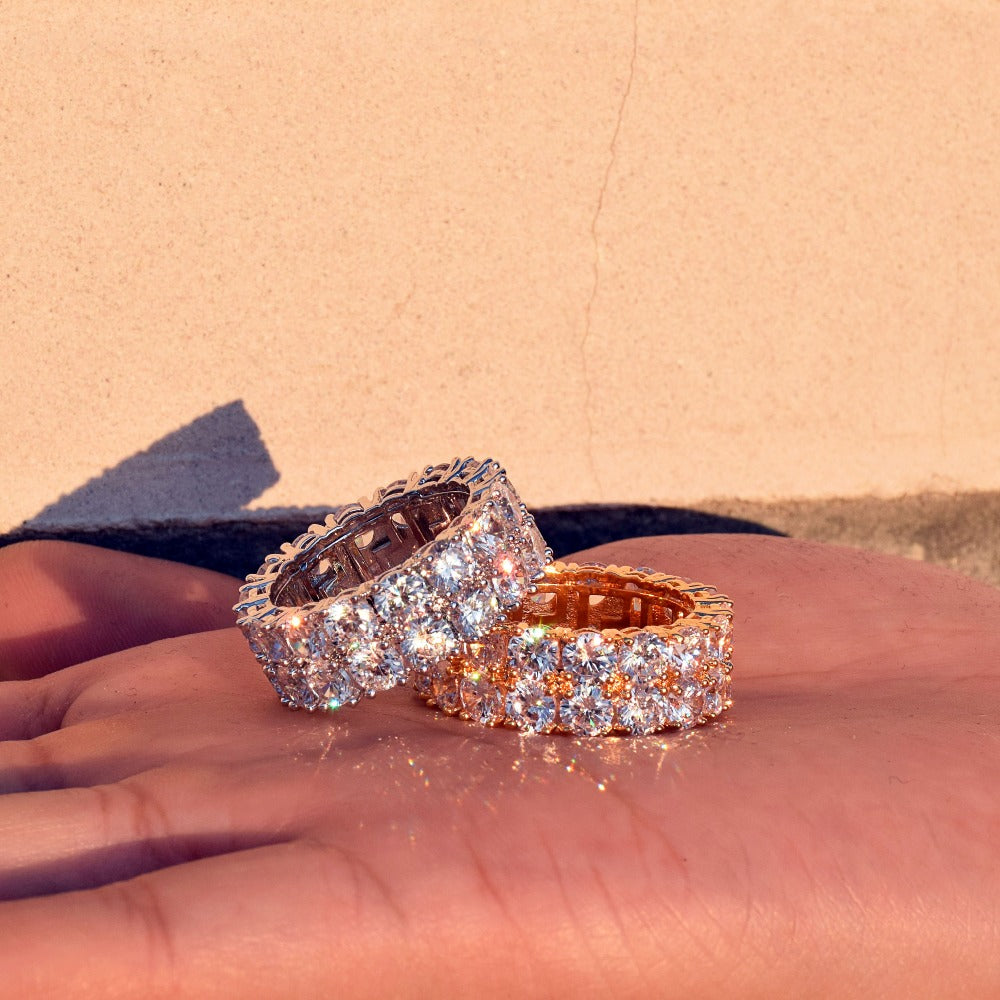 Tennis Two Rows Solitaire Couples Iced Out Diamond Ring