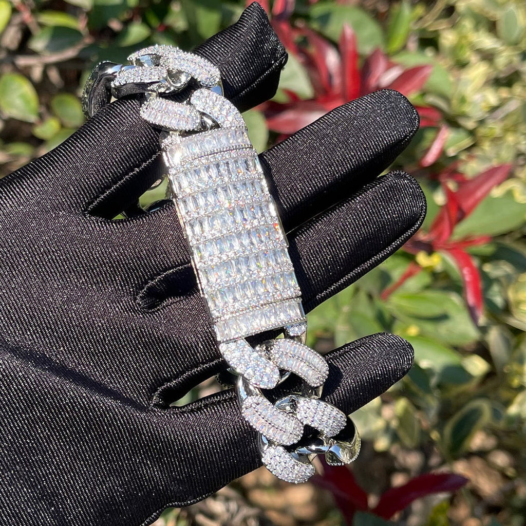 20MM Stones and Baguette Cuban Link Iced Out Diamond Necklace Bracelet Set