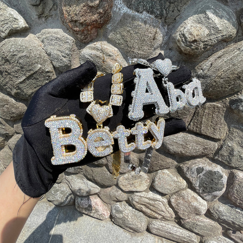 Charming Glow Heart Bail Iced Out Personalized Custom Name Necklace Pendant