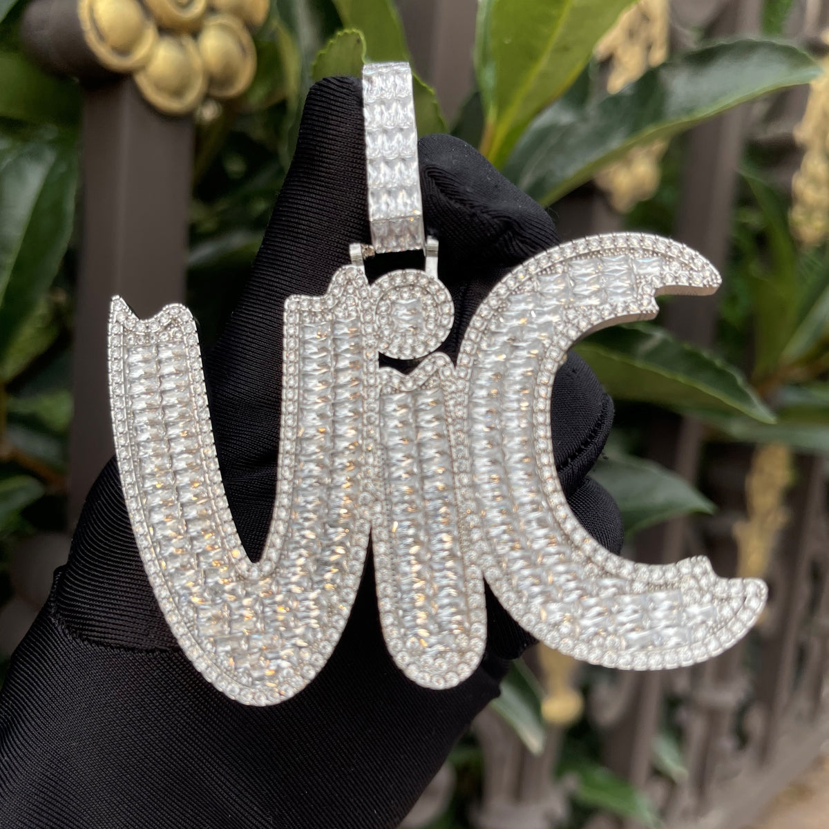 Baguette Impression Iced Out Personalized Custom Name Necklace Pendant