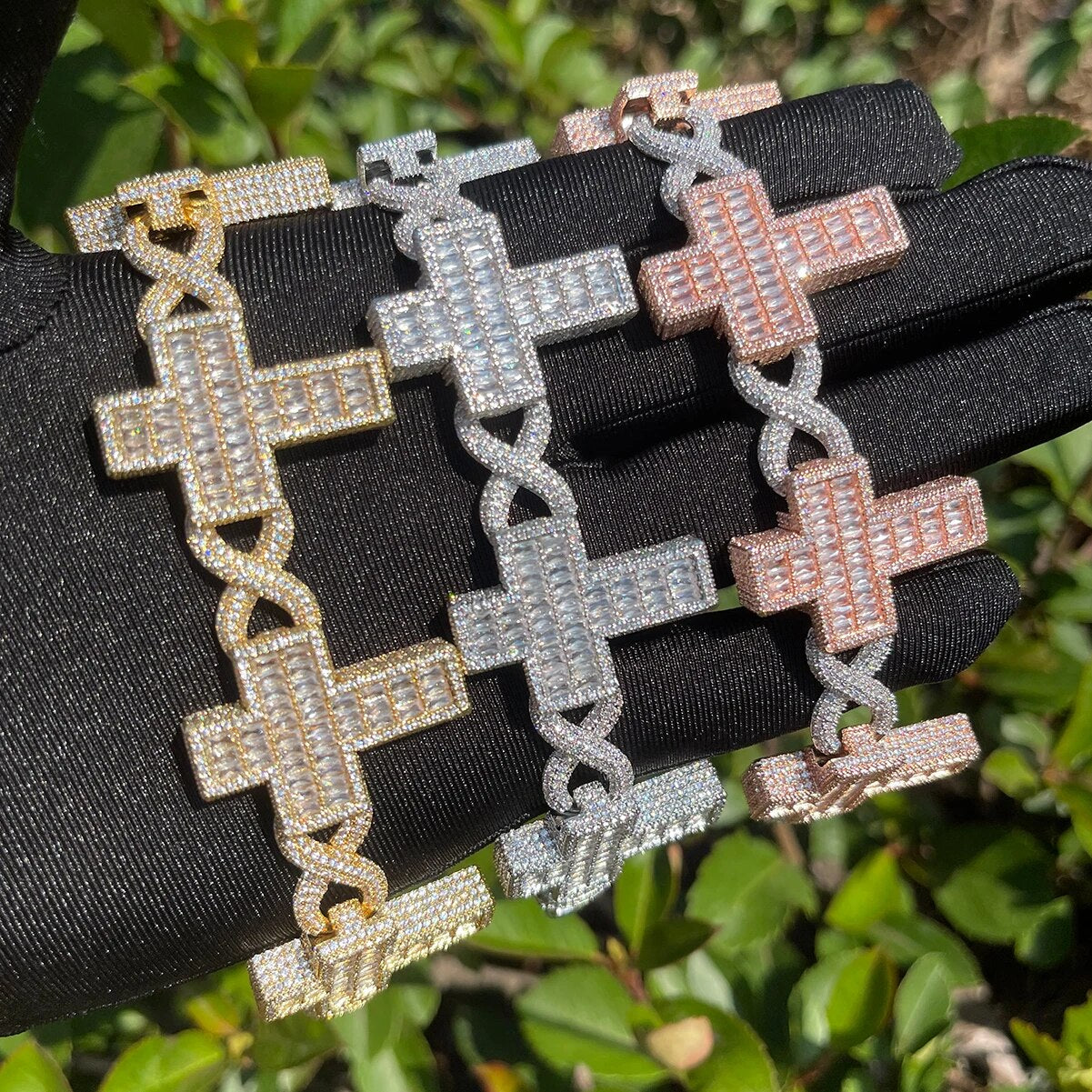 14mm Cross Infinity Link Iced Out Diamond Bracelet