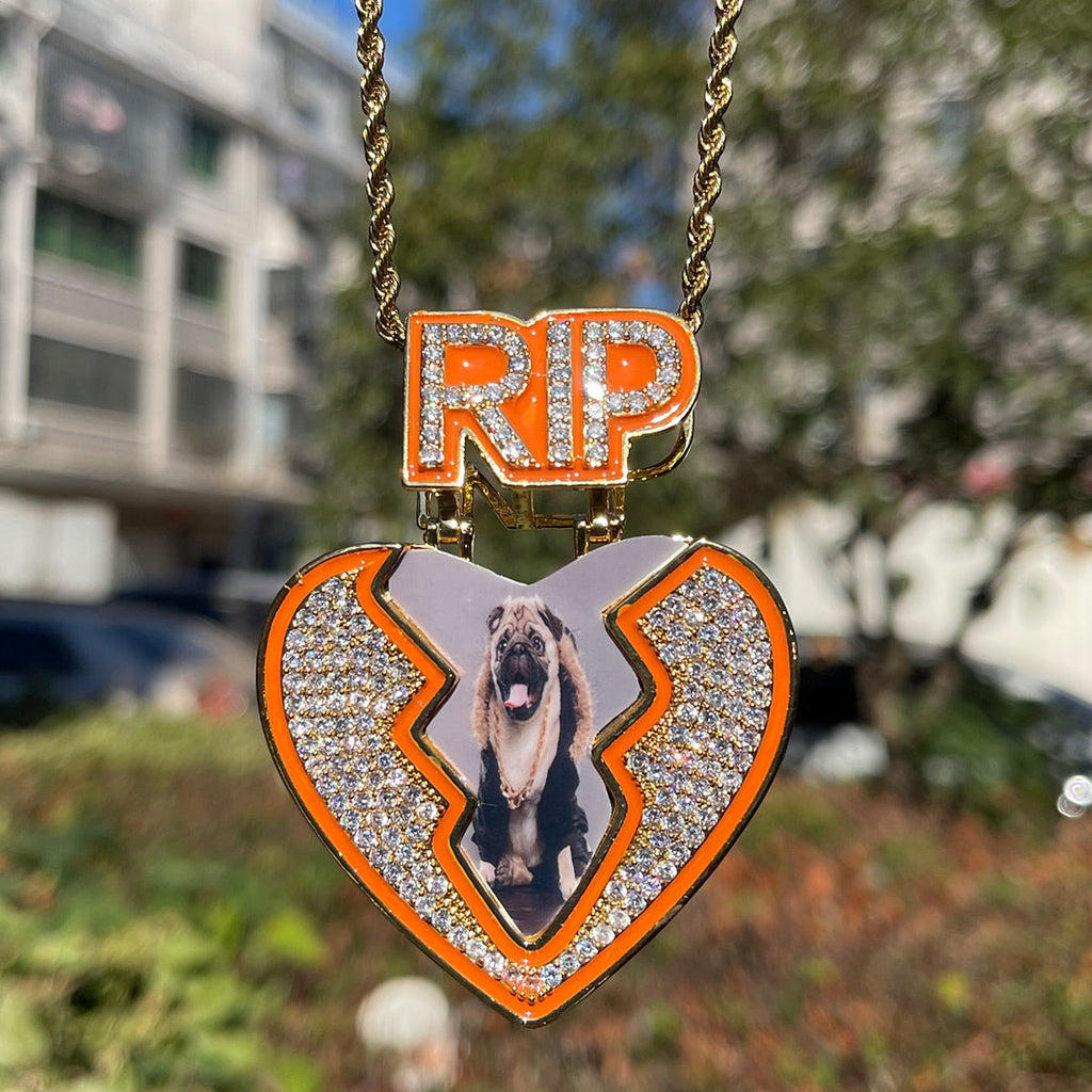 Broken Heart RIP Bail Glow In Dark Custom Photo Picture Pendant Necklace