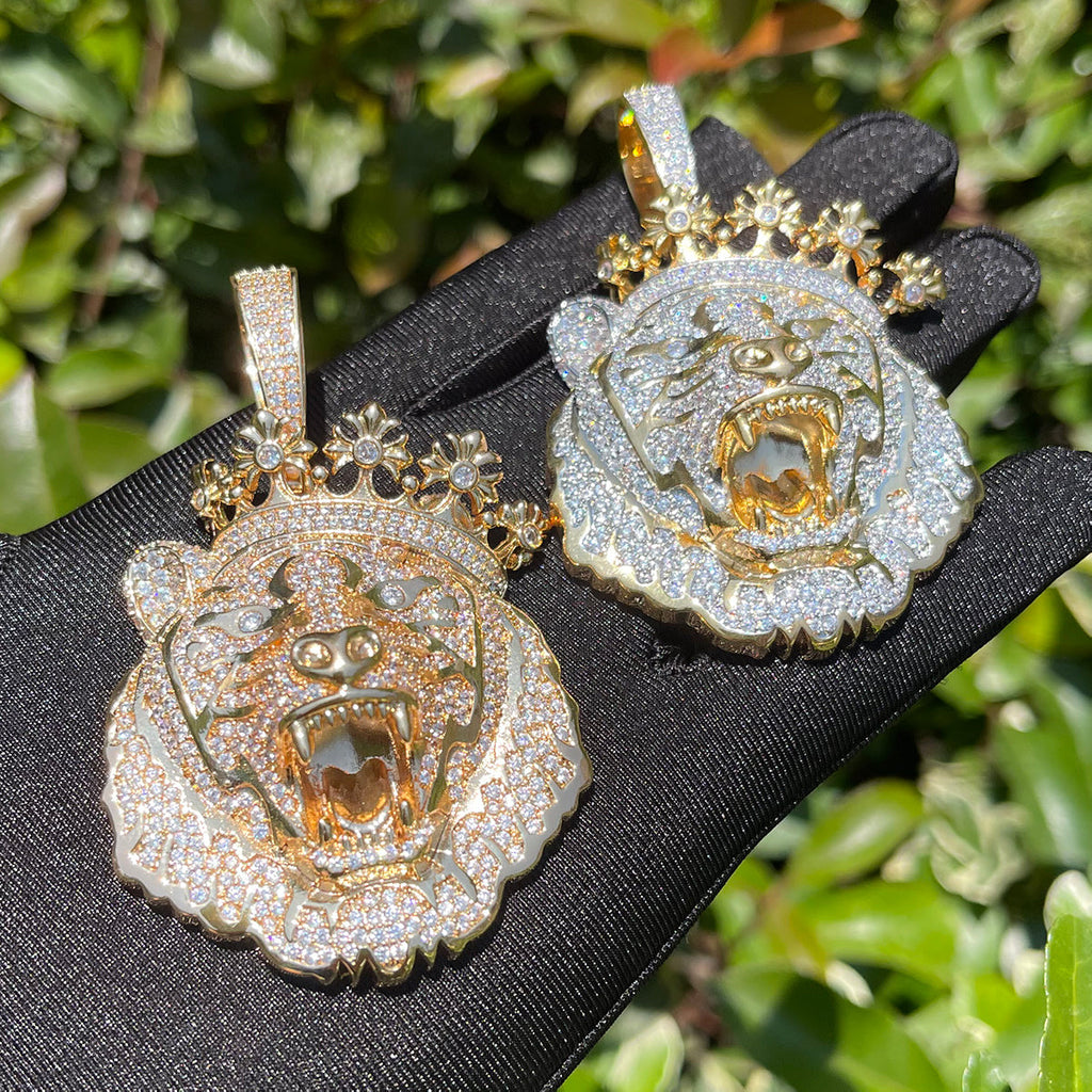 Crowned Tiger Iced Out Diamond Pendant Necklace