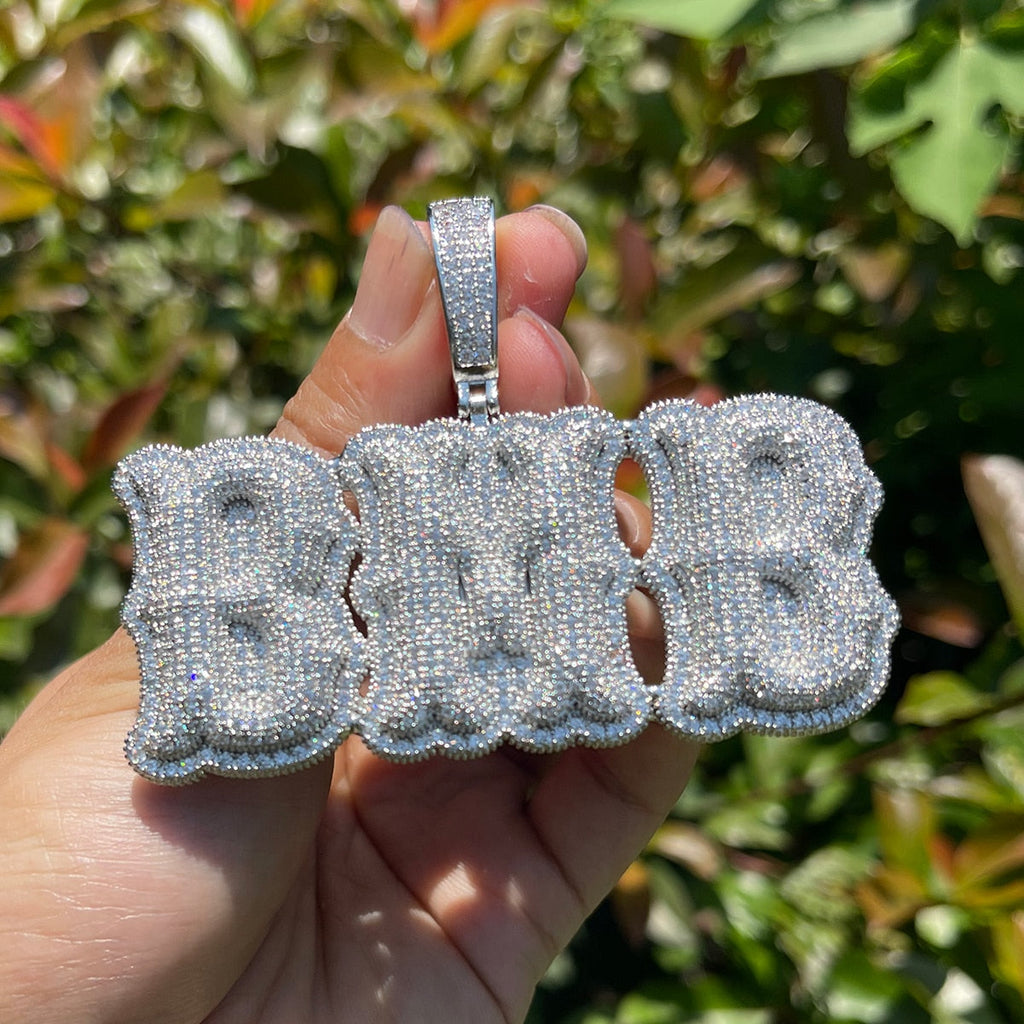 Top Over Layer Medium Sized Iced Out Personalized Custom Name Necklace Pendant