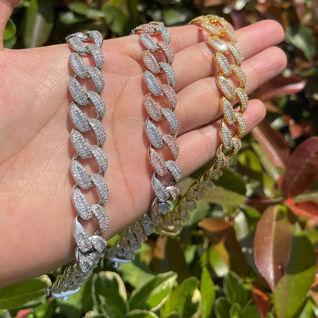 14MM Classy Prong Setting Iced Out Diamond Necklace Bracelet Set