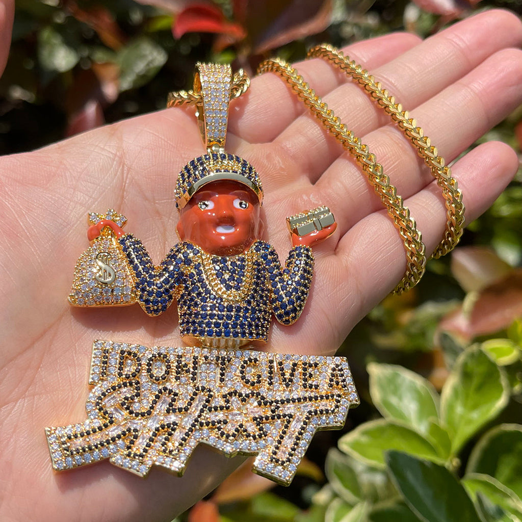 I Don't Give A Sh*t Iced Out Diamond Pendant Necklace