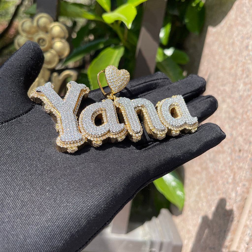 Charming Glow Heart Bail Iced Out Personalized Custom Name Necklace Pendant